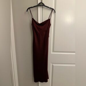 NWT Maroon satin midi slip dress